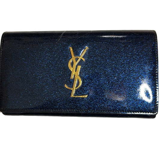 YSL Patent Leather Blue Glitter Wallet