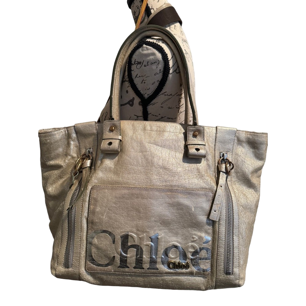 Chloe Distressed Gold Leather Tote