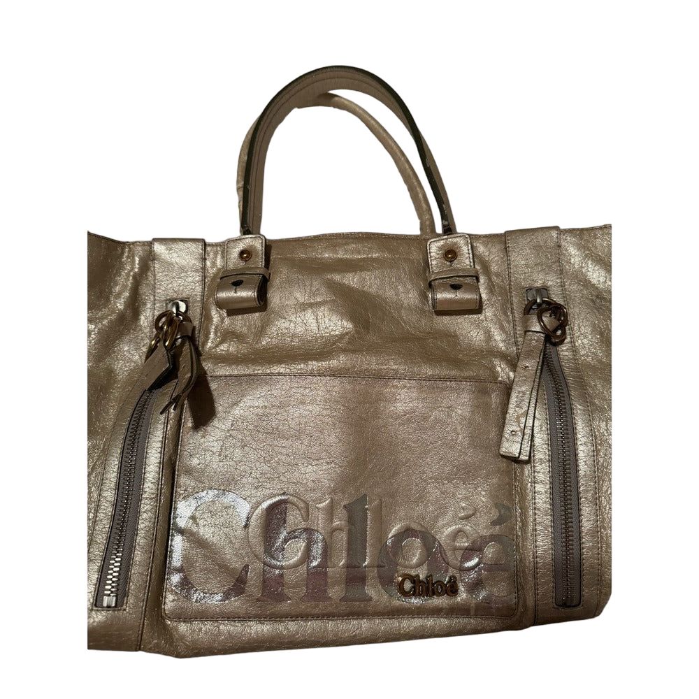 Chloe Distressed Gold Leather Tote