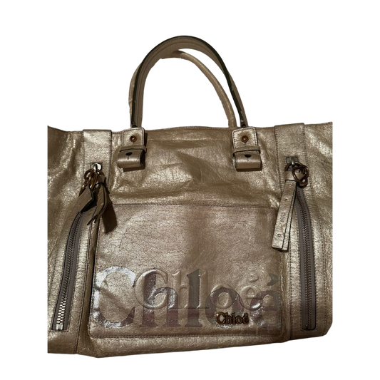 Chloe Distressed Gold Leather Tote